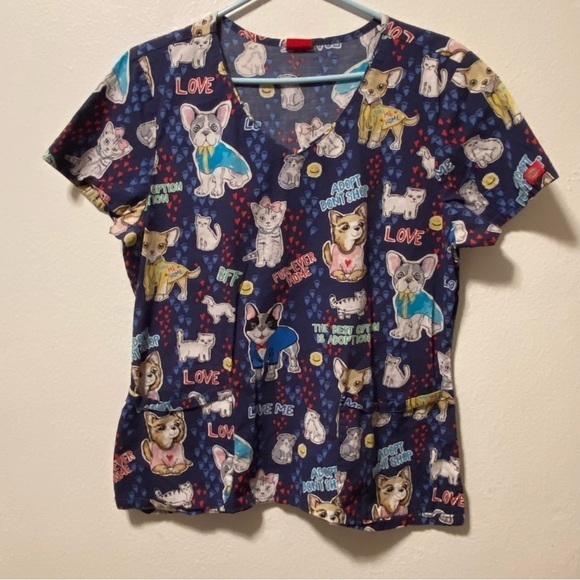 Dickies Scrub Top Women’s Animal Graphic Blue Pockets Short Sleeve‎ No Si… - Picture 1 of 12